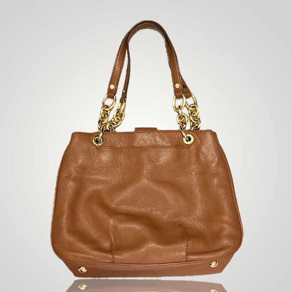 Michael Kors Hobo Shoulder Bag Brown Pebbled Leather Fulton Chain Medium - Picture 2 of 7